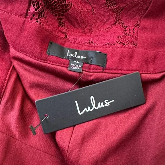 LULUS (XL) Burgundy Kiska Jumpsuit Dressy Red Lace V-Neck Surplice Sleeveless - Picture 16 of 16